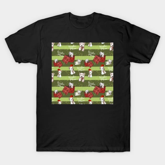 Christmas Westies green pattern T-Shirt by ArtInPi